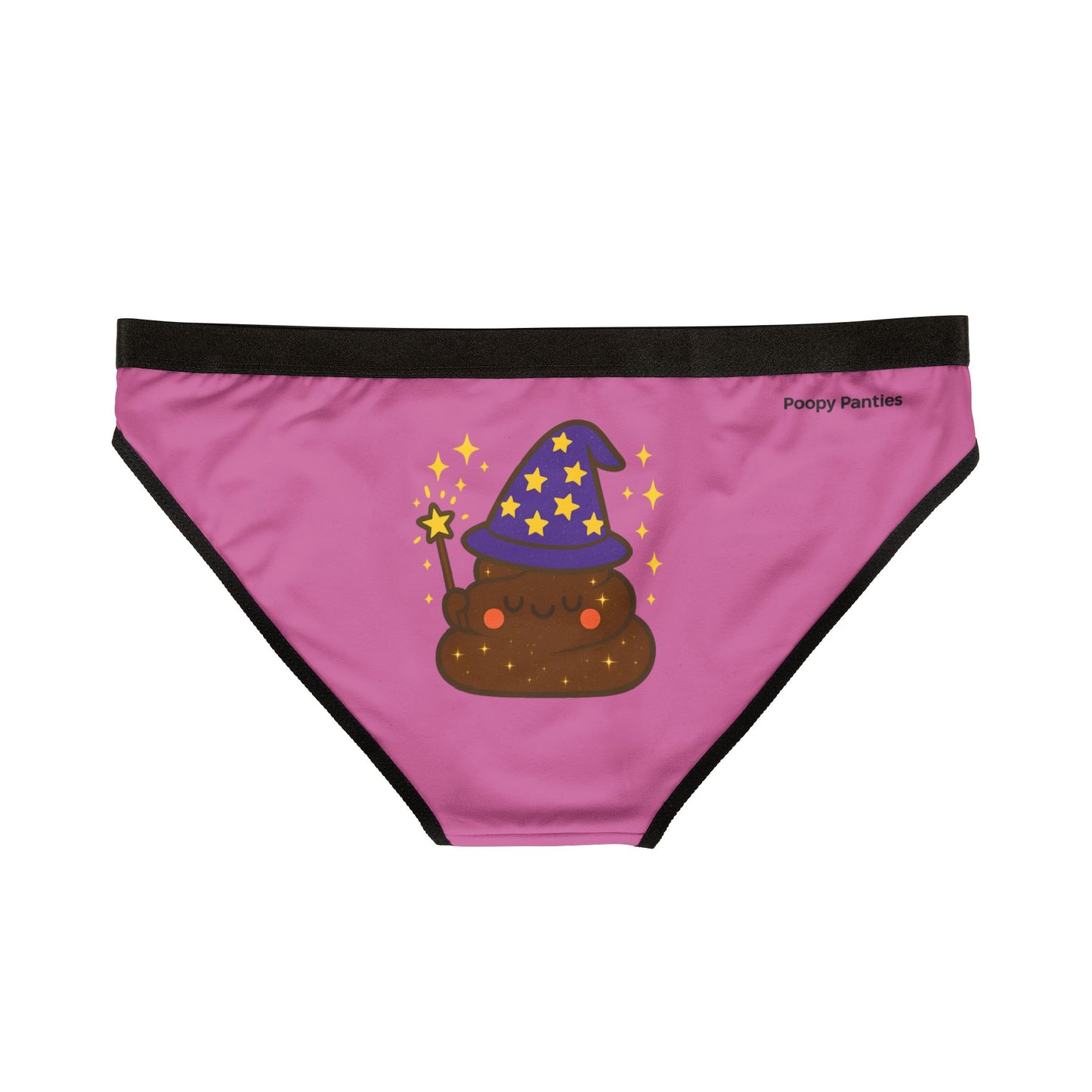 Funny Whimsical Women's Underwear, Magical POOP WIZARD, Cute Pink Panties, Fun Lingerie, Playful Novelty Underwear, Gift for Her, Comfy AOP Briefs
