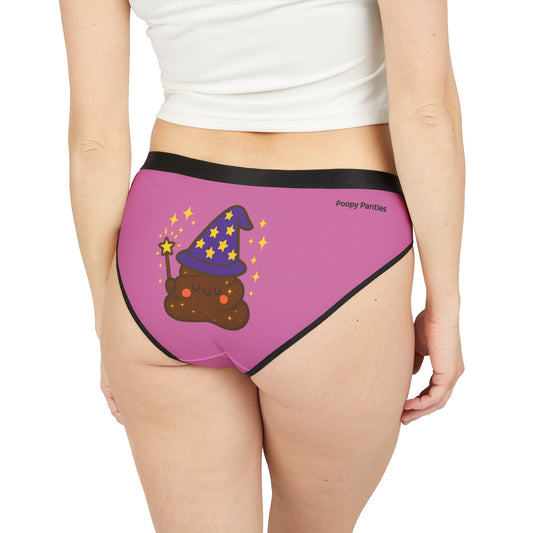 Funny Whimsical Women's Underwear, Magical POOP WIZARD, Cute Pink Panties, Fun Lingerie, Playful Novelty Underwear, Gift for Her, Comfy AOP Briefs